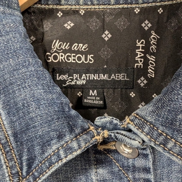 LEE PLATINUM Trucker Jacket Denim Blue Jean Fitted Cropped Stretch Medium - Picture 4 of 9